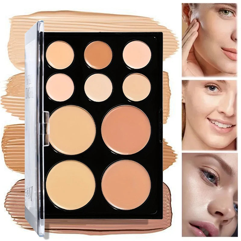 10-Color Cream Contour and Concealer Palette with Brush
