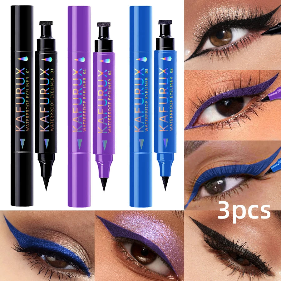 3-Piece Double-Headed Star Stamp Eyeliner Set - Waterproof & Long Lasting