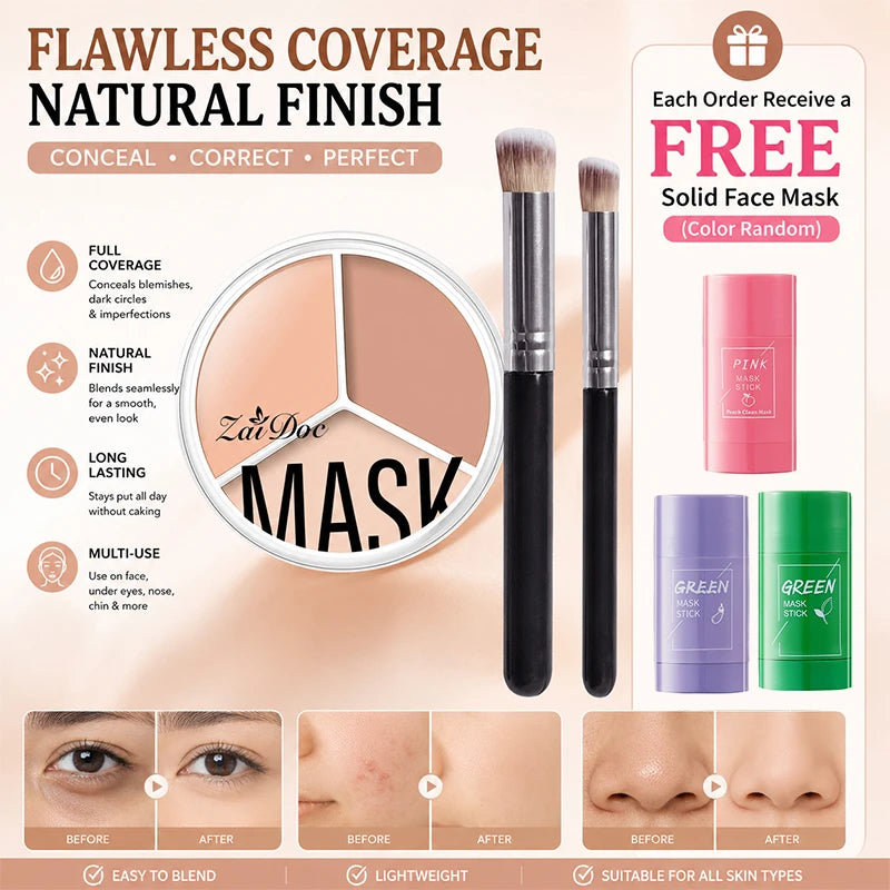 3-Color Full Coverage Cream Concealer Palette, 15g