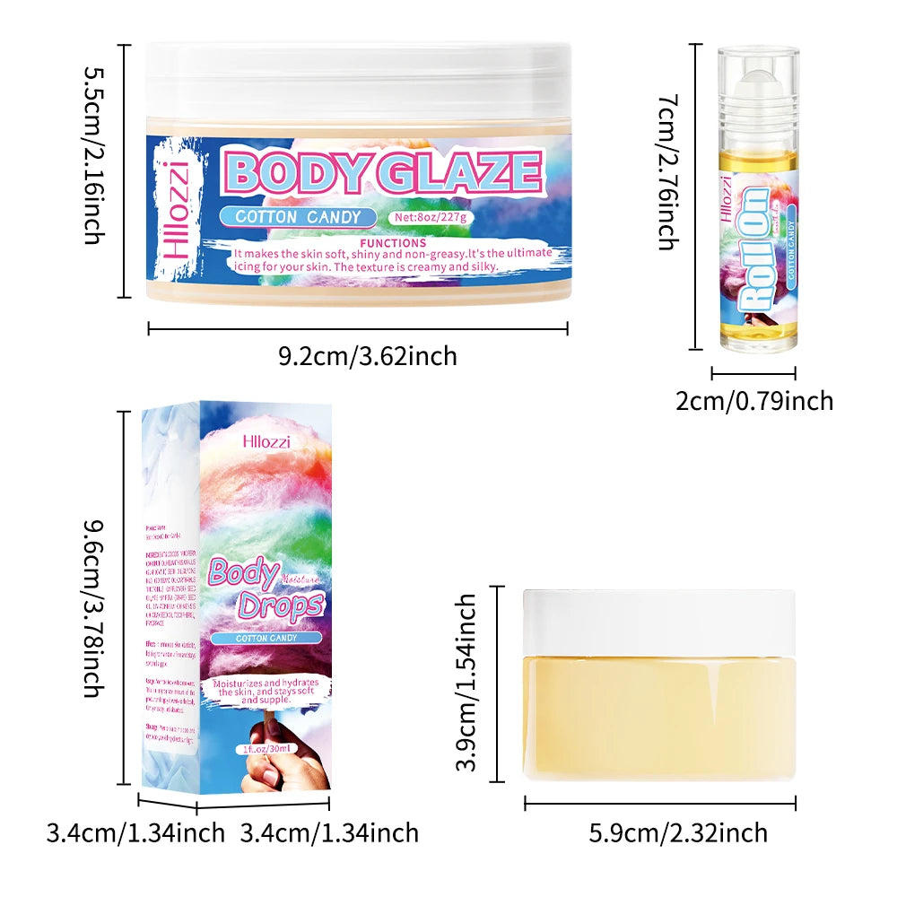 Cotton Candy Body Care Set with Body Drops, Body Glaze, and Roll-On