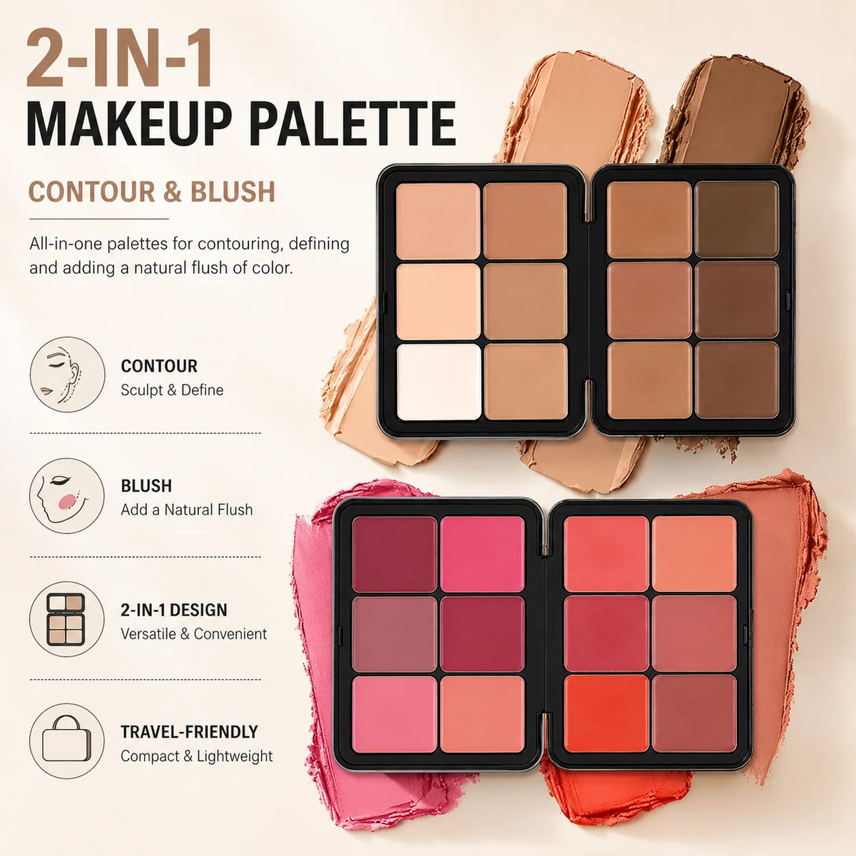 12-Shade Multi-Use Cream Blush, Contour, and Concealer Palette
