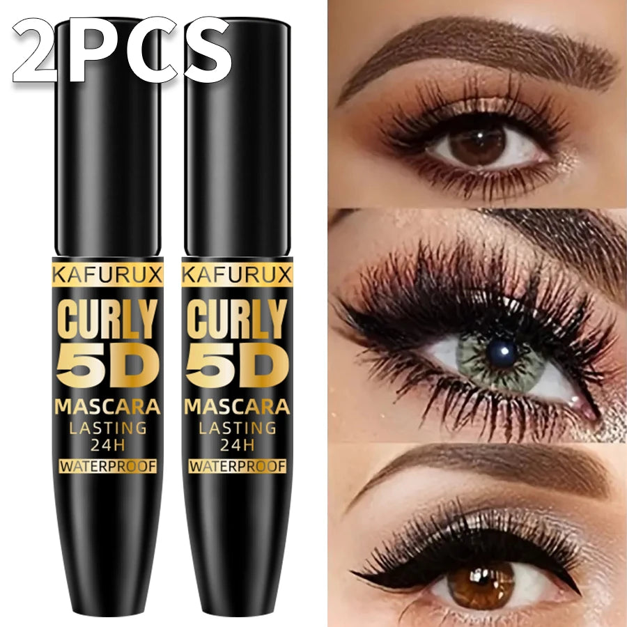 2-Piece 5D Silk Fiber Waterproof Mascara - Black Long Lasting & Lengthening