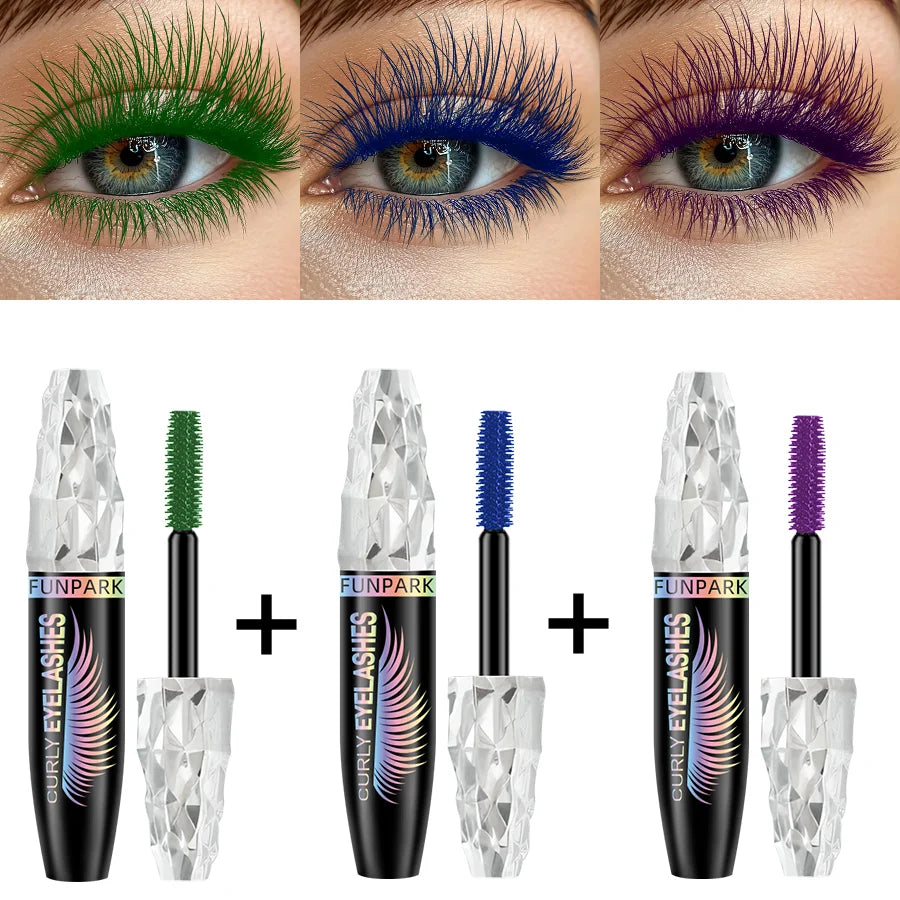 3pcs 5D Silk Fiber Waterproof Mascara Set - Black, Green, Blue, Purple
