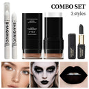 3-Piece Halloween Gothic Makeup Set with White Foundation, Highlighter, and Black Face Paint