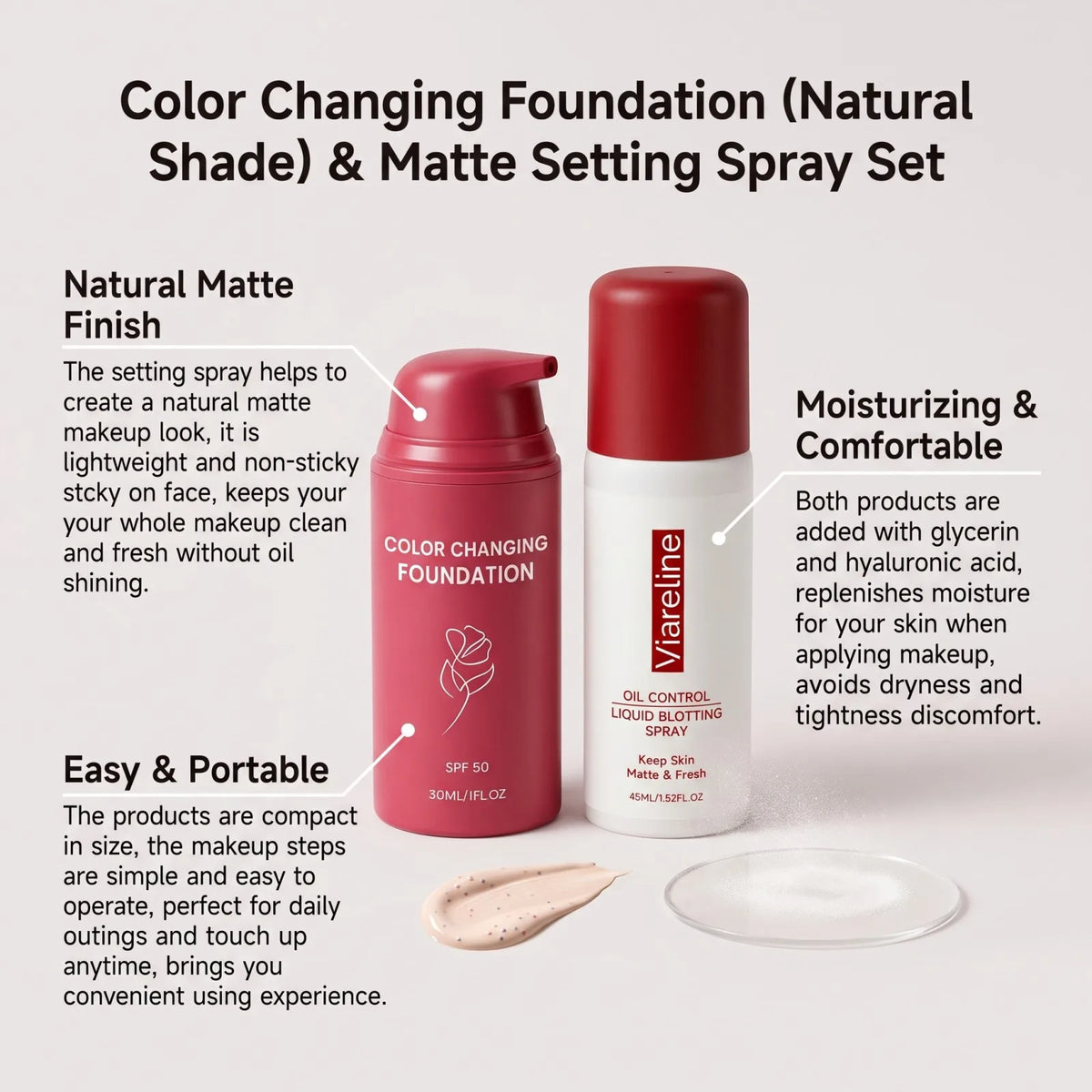 Thermal Color Changing Foundation and Matte Setting Spray Set with SPF 50