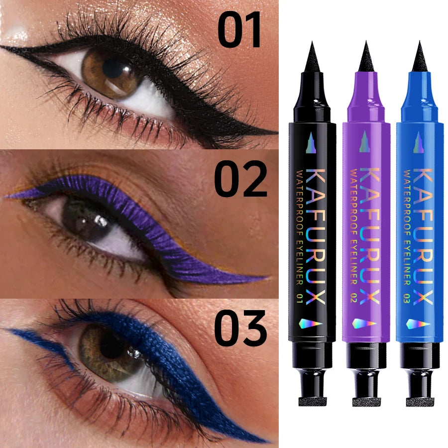 3-Piece Double-Headed Star Stamp Eyeliner Set - Waterproof & Long Lasting