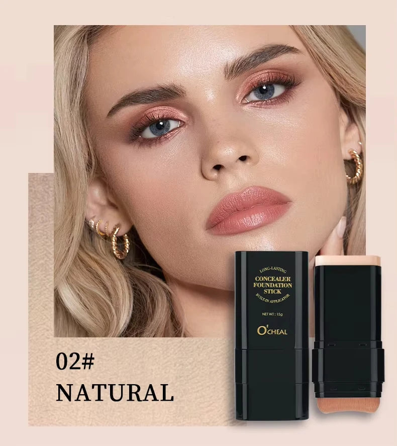 2-in-1 Full Coverage Foundation and Concealer Stick with Brush, 15g
