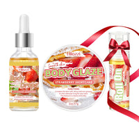 Strawberry Body Care Set with Body Drops, Body Glaze, and Roll-on