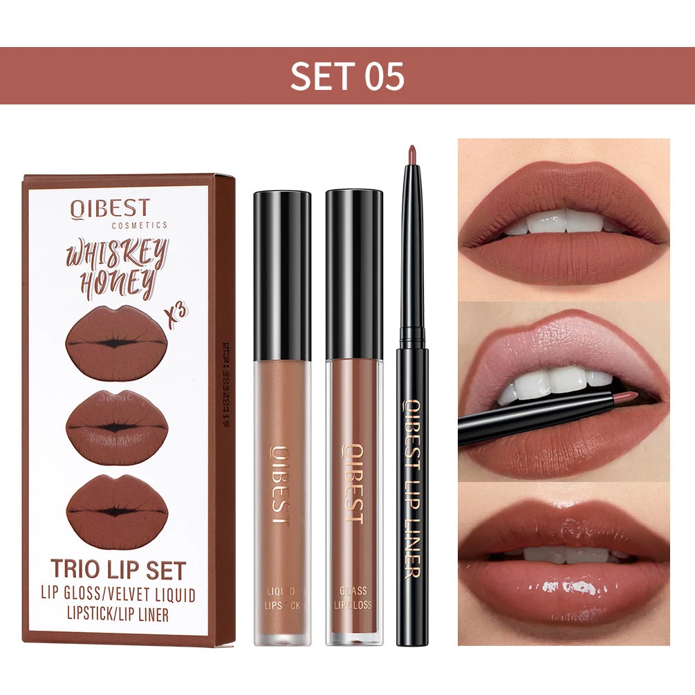 3pcs Matte Liquid Lipstick and Lip Liner Set
