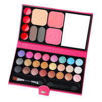33-Color Portable Makeup Palette with Mirror, Blush, and Lipstick