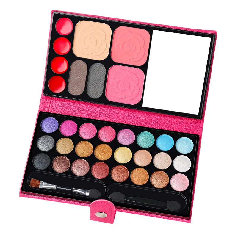 33-Color Portable Makeup Palette with Mirror, Blush, and Lipstick
