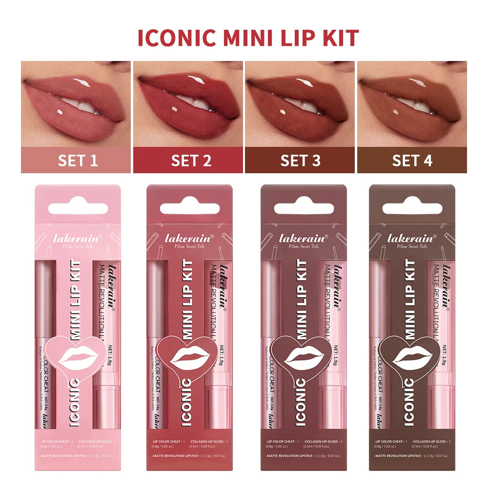 3-Piece Waterproof Matte Lipliner and Lipstick Set