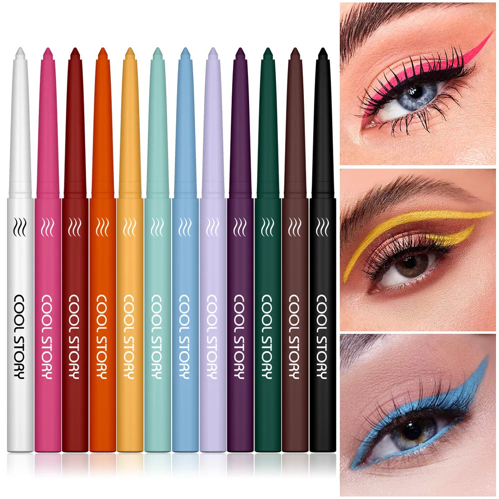 12-Color Waterproof Matte Eyeliner Pencil Set
