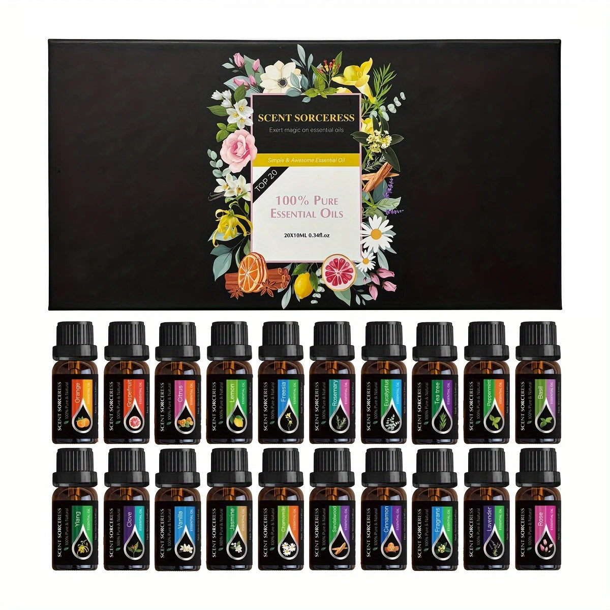 20-Piece Classic Essential Oil Set for Spa and Massage