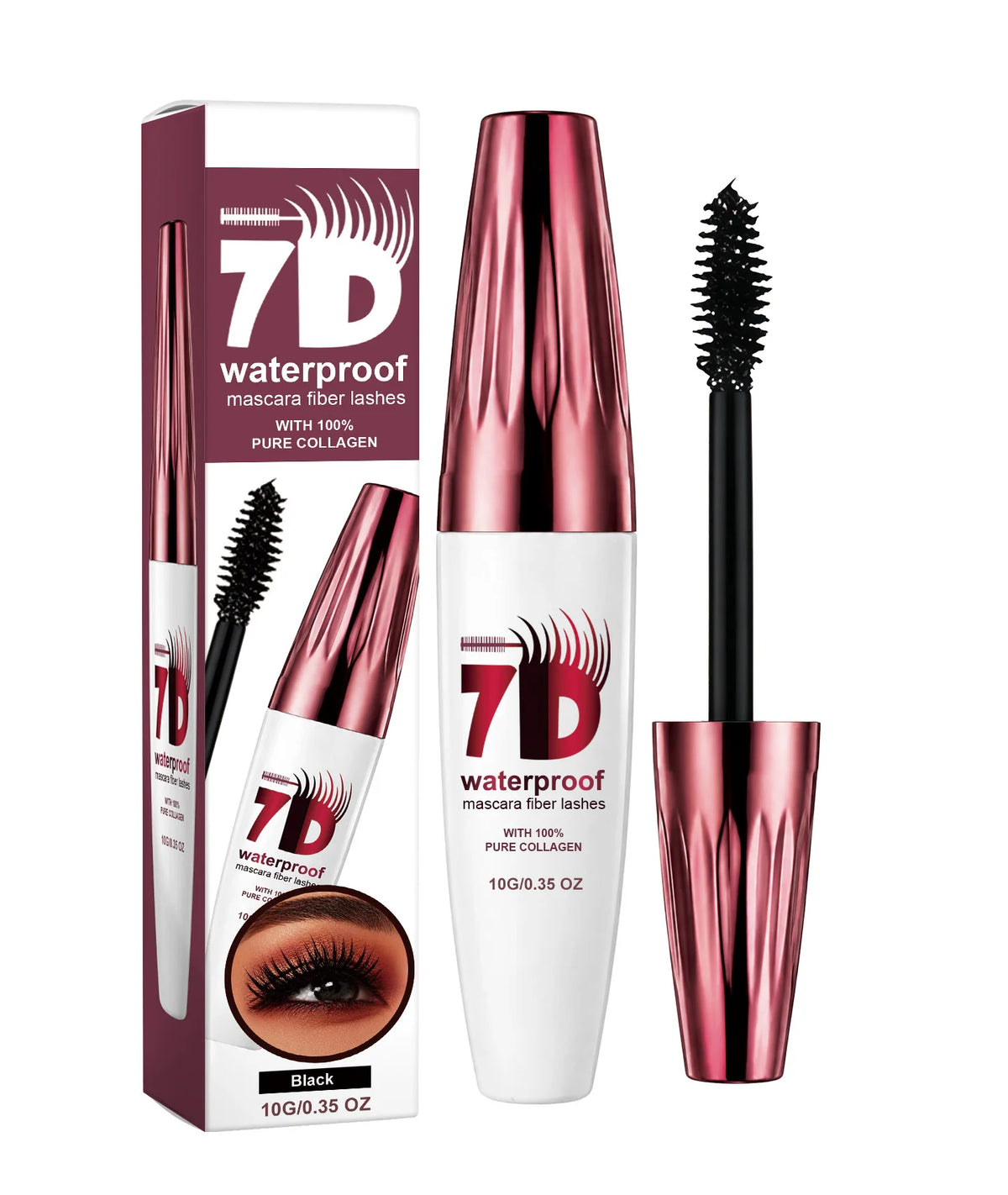 7D Volumizing Waterproof Mascara - Long Lasting Black Eye Makeup
