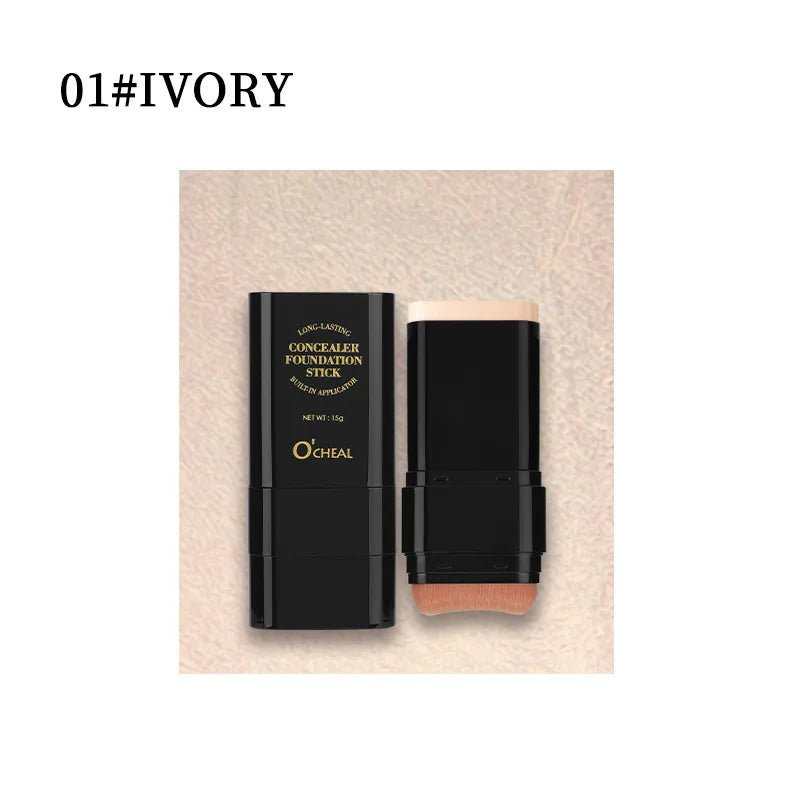 2-in-1 Full Coverage Foundation and Concealer Stick with Brush, 15g