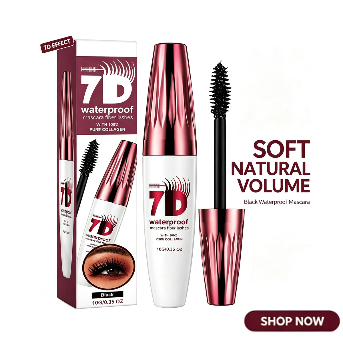 7D Volumizing Waterproof Mascara - Long Lasting Black Eye Makeup