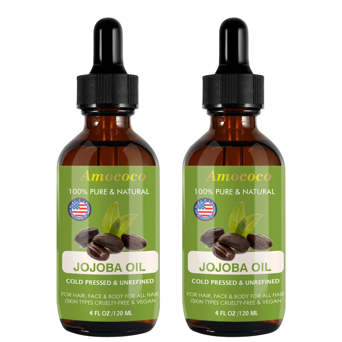 Amococo Jojoba and Rosehip Oil Set, Cold Pressed Face and Body Oil, 2 x 120ml