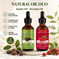 Amococo Jojoba and Rosehip Oil Set, Cold Pressed Face and Body Oil, 2 x 120ml