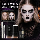 3-Piece Halloween Gothic Makeup Set with White Foundation, Highlighter, and Black Face Paint