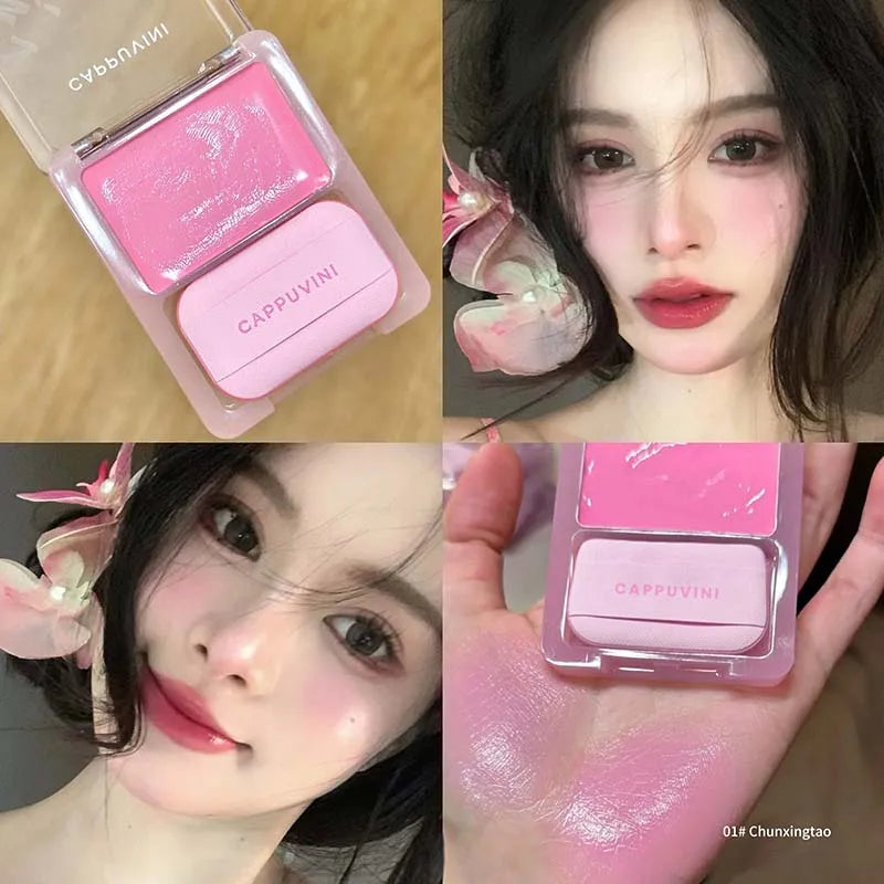 High Gloss Moisturizing Cream Blush and Lipstick with Puff