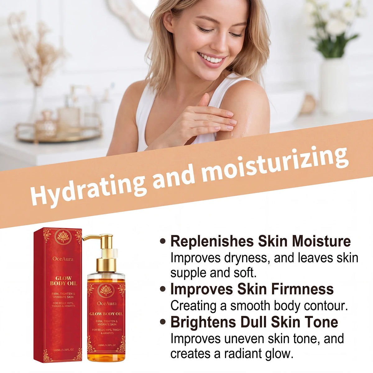 Firming and Glowing Body Oil for Smooth Skin and Anti-Cellulite Massage