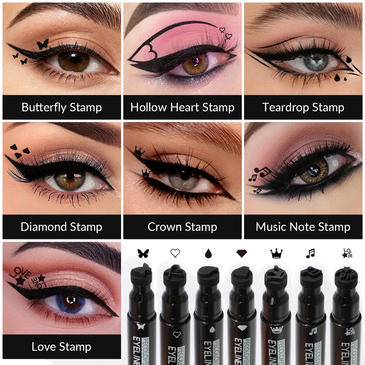 8-Piece 2-in-1 Waterproof Stamp Eyeliner Set