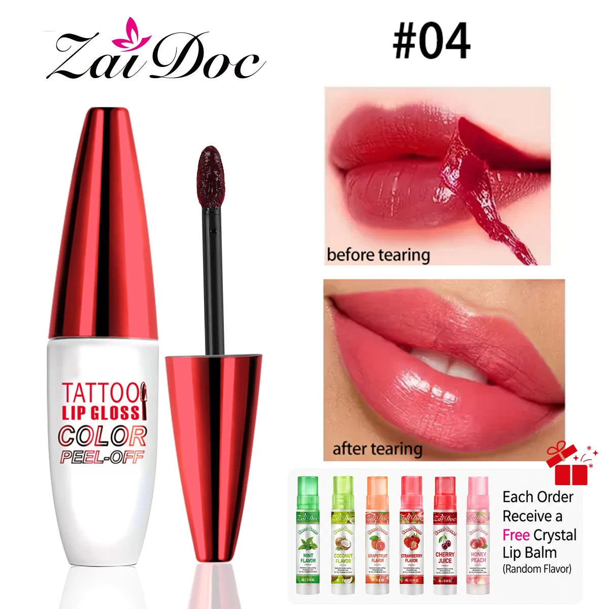 4-Color Peel Off Lip Stain Tint Set, 10g Each