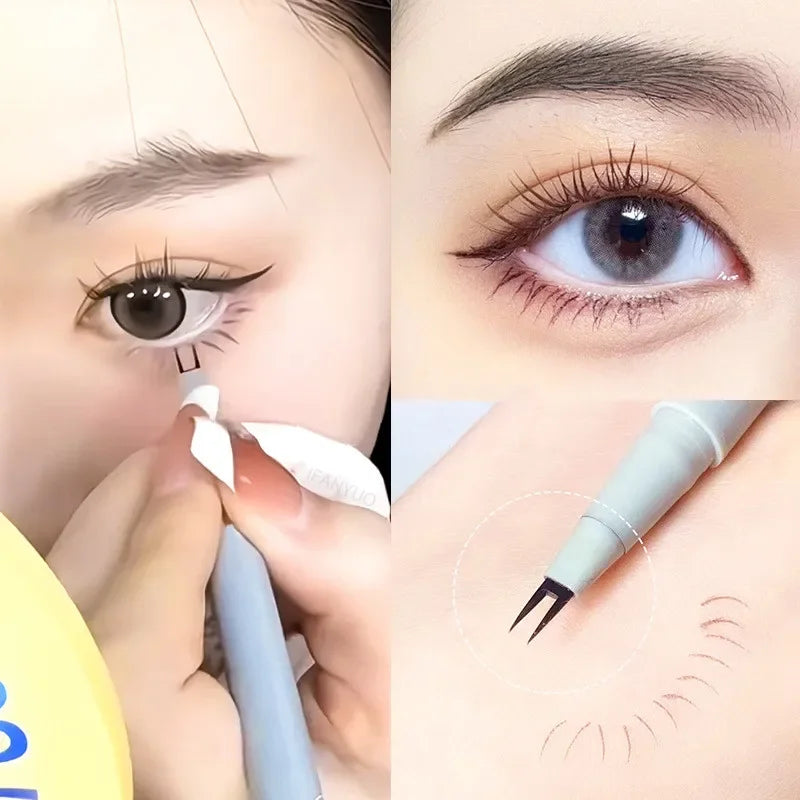 Double Forked Tip Waterproof Lower Lash and Liquid Eyeliner Pen