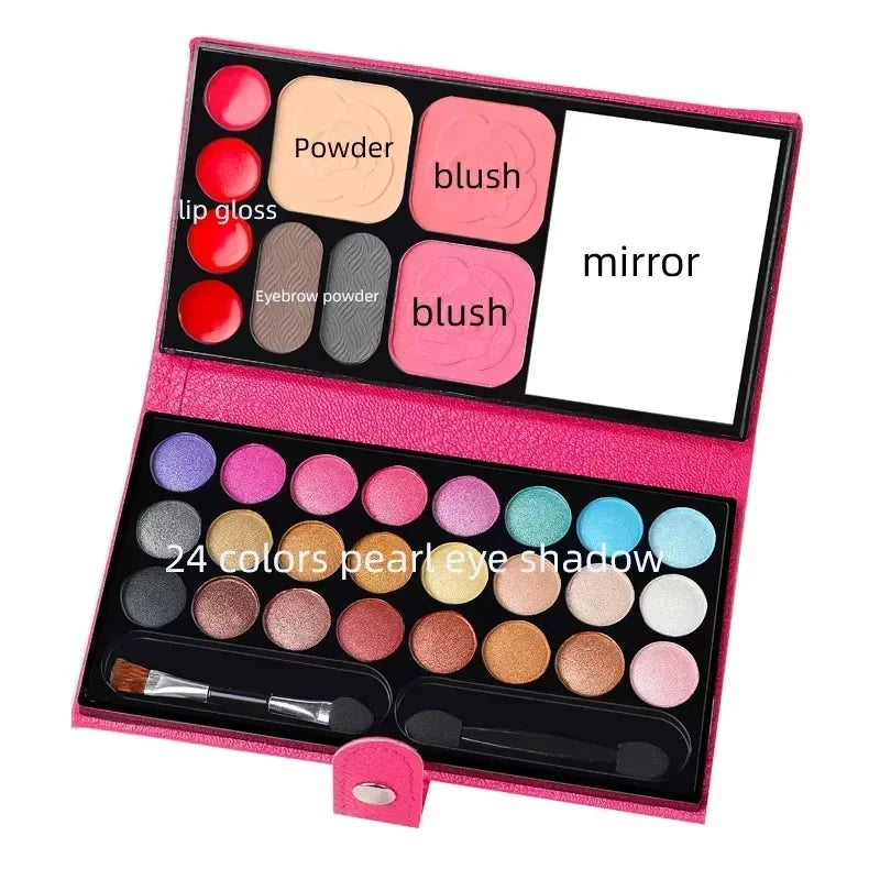 33-Color Portable Makeup Palette with Mirror, Blush, and Lipstick