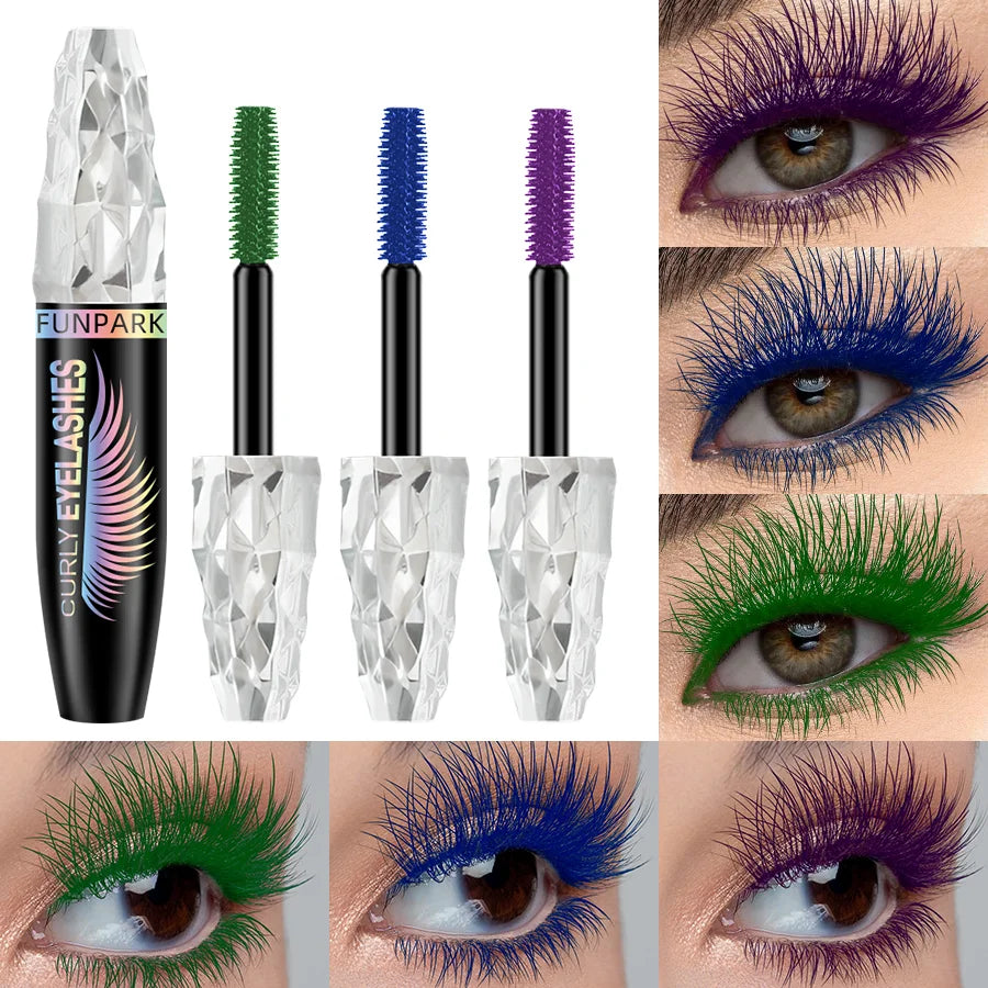 3pcs 5D Silk Fiber Waterproof Mascara Set - Black, Green, Blue, Purple