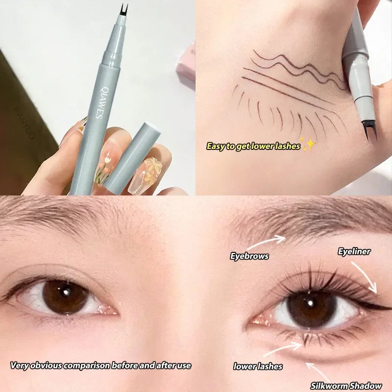 Double Forked Tip Waterproof Lower Lash and Liquid Eyeliner Pen
