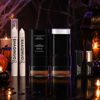 3-Piece Halloween Gothic Makeup Set with White Foundation, Highlighter, and Black Face Paint