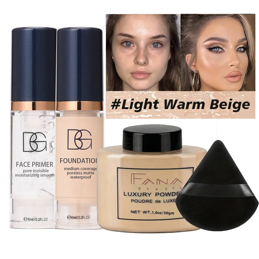 4-Piece Face Makeup Set with Primer, Foundation, and Setting Powder