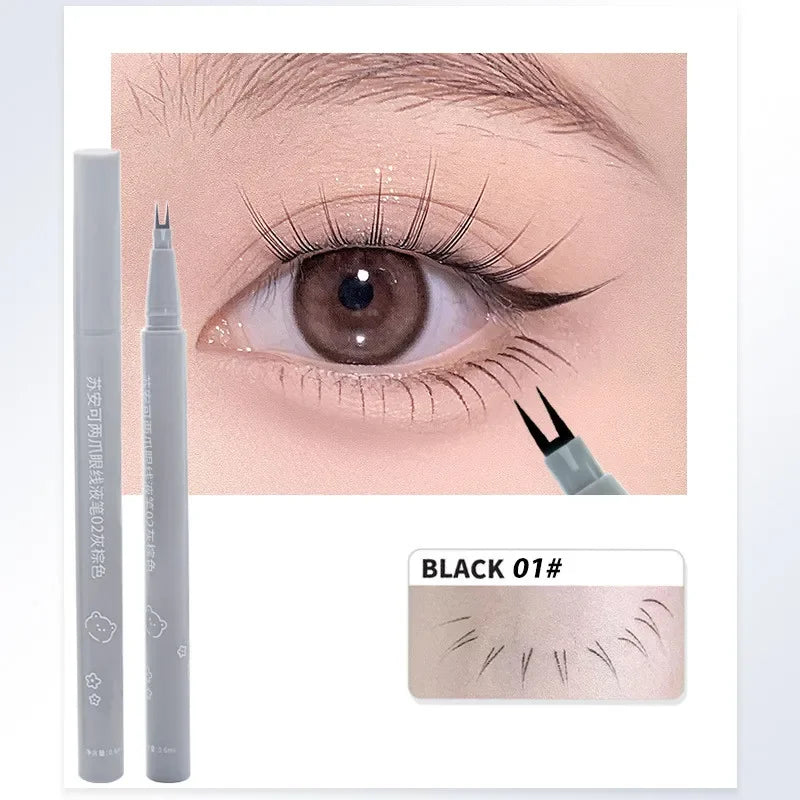 Double Forked Tip Waterproof Lower Lash and Liquid Eyeliner Pen