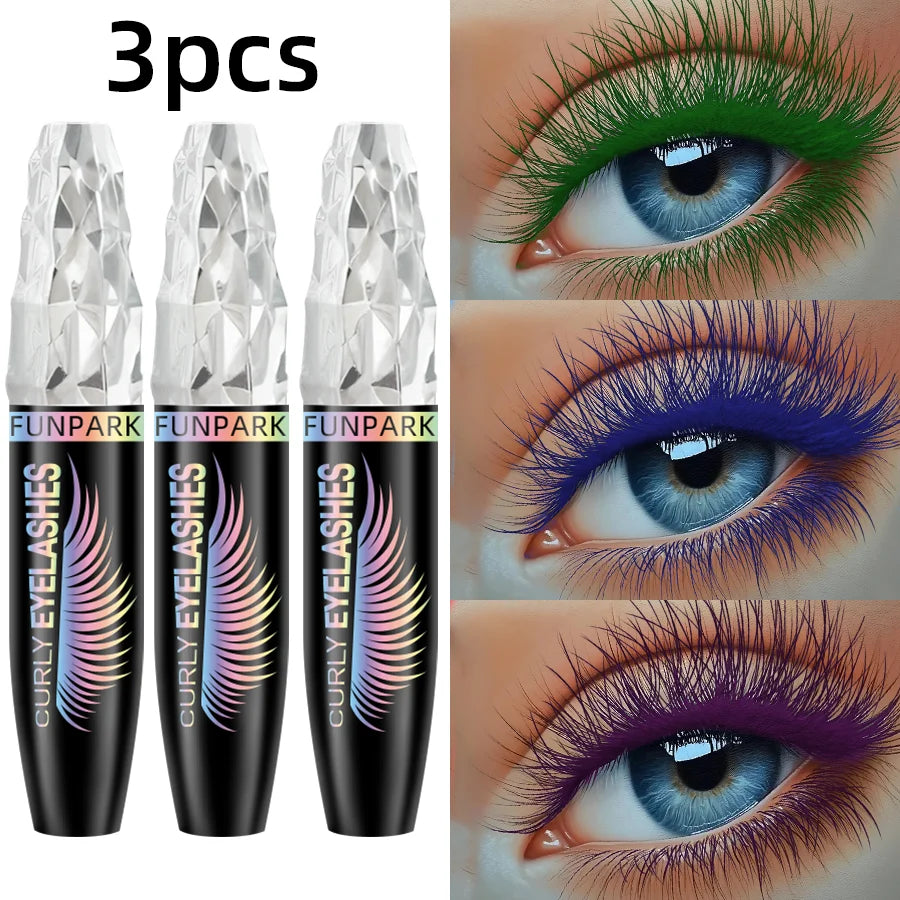 3pcs 5D Silk Fiber Waterproof Mascara Set - Black, Green, Blue, Purple