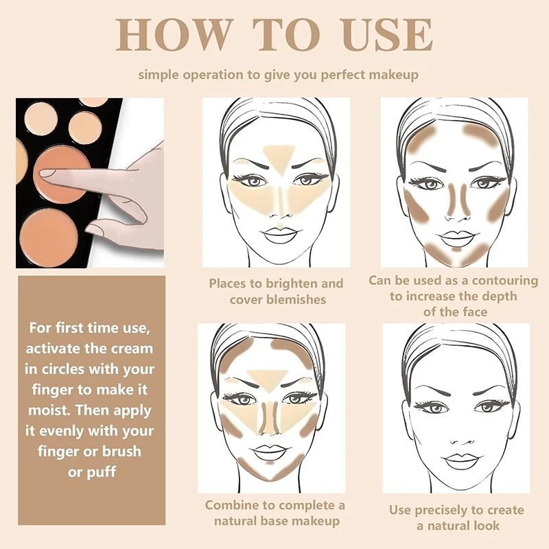 10-Color Cream Contour and Concealer Palette with Brush
