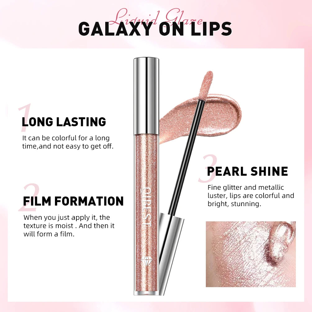 Glitter Diamond Liquid Lipstick, Waterproof Long Lasting Metallic Lip Gloss - 6 Colors