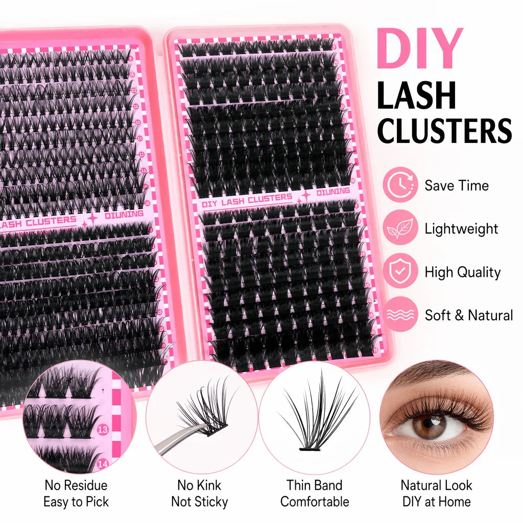 800PCS DIY Lash Cluster Extension Kit with Bond, Seal, and Tweezers