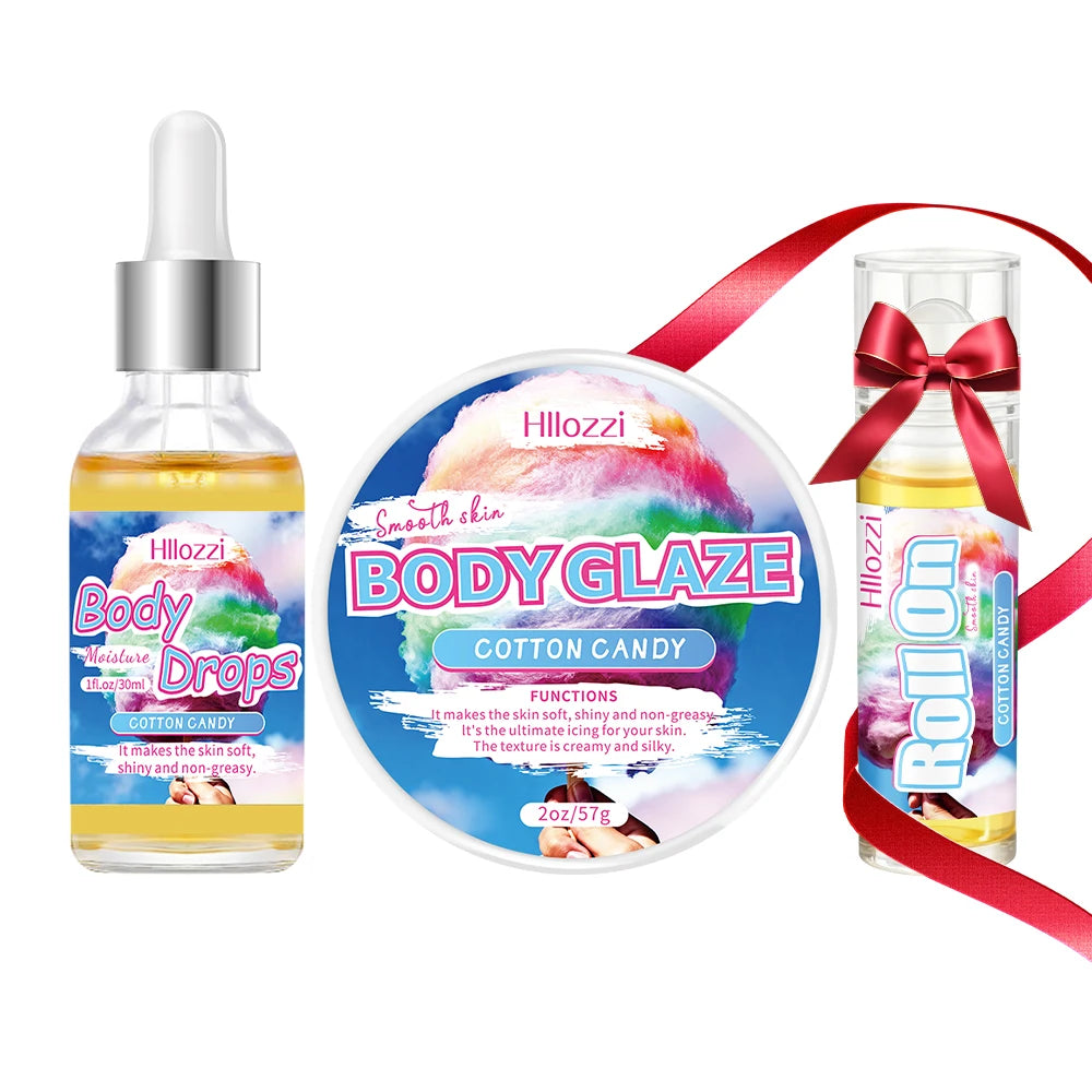 Cotton Candy Body Care Set with Body Drops, Body Glaze, and Roll-On