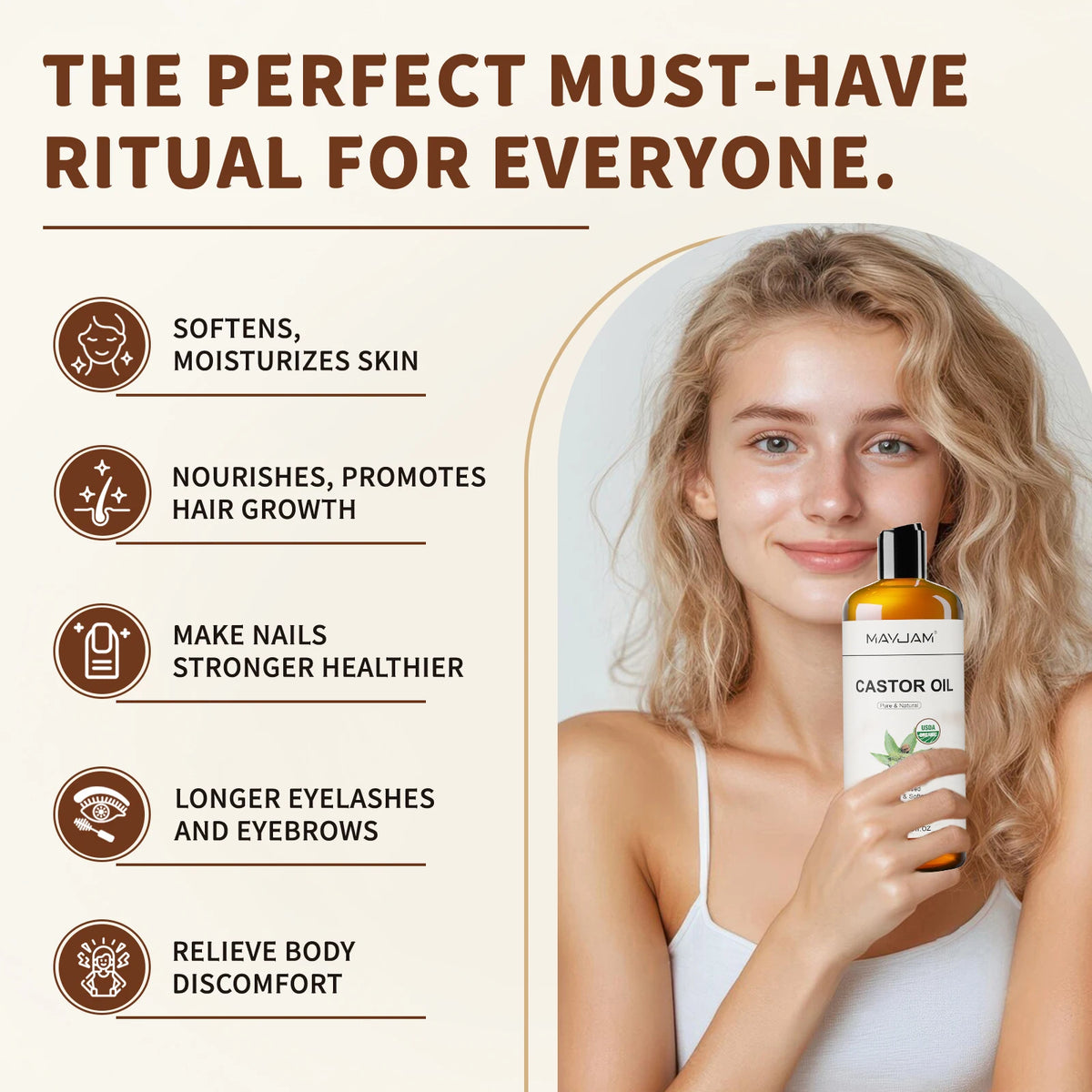 Organic Cold Pressed Castor Oil for Hair, Skin and Eyelashes