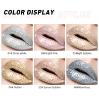 Glitter Diamond Liquid Lipstick, Waterproof Long Lasting Metallic Lip Gloss - 6 Colors