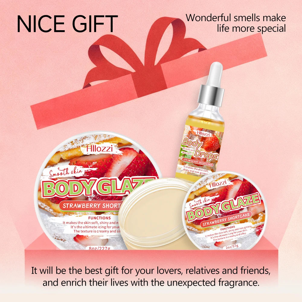 Strawberry Body Care Set with Body Drops, Body Glaze, and Roll-on