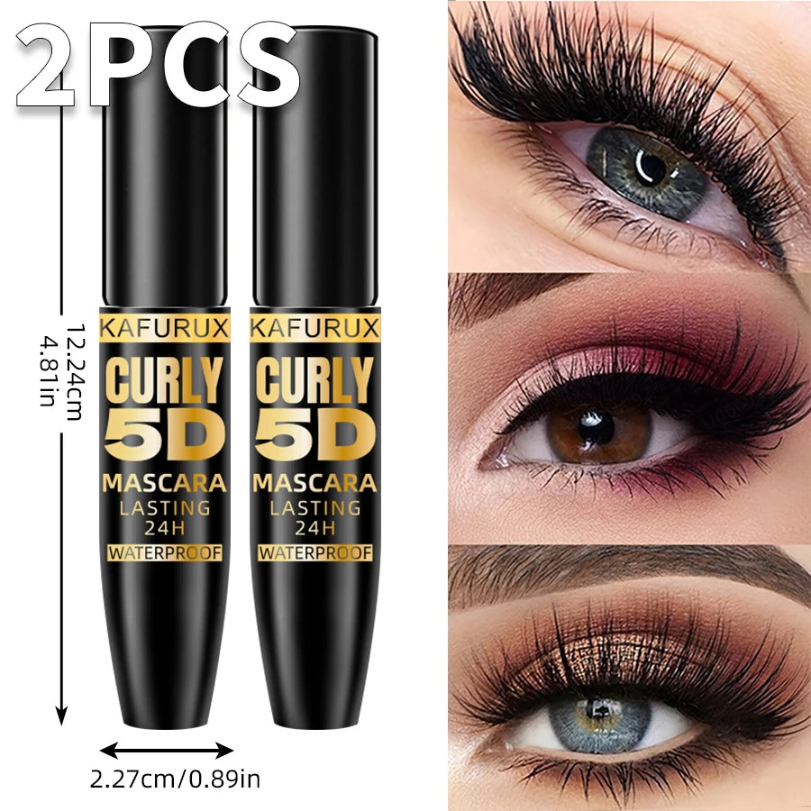 2-Piece 5D Silk Fiber Waterproof Mascara - Black Long Lasting & Lengthening