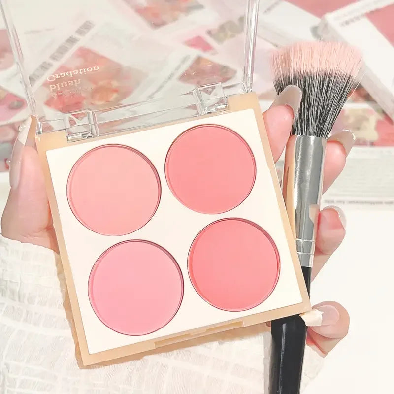 4-Color Matte Blush Palette - Waterproof Long-Lasting Pink Purple Tones