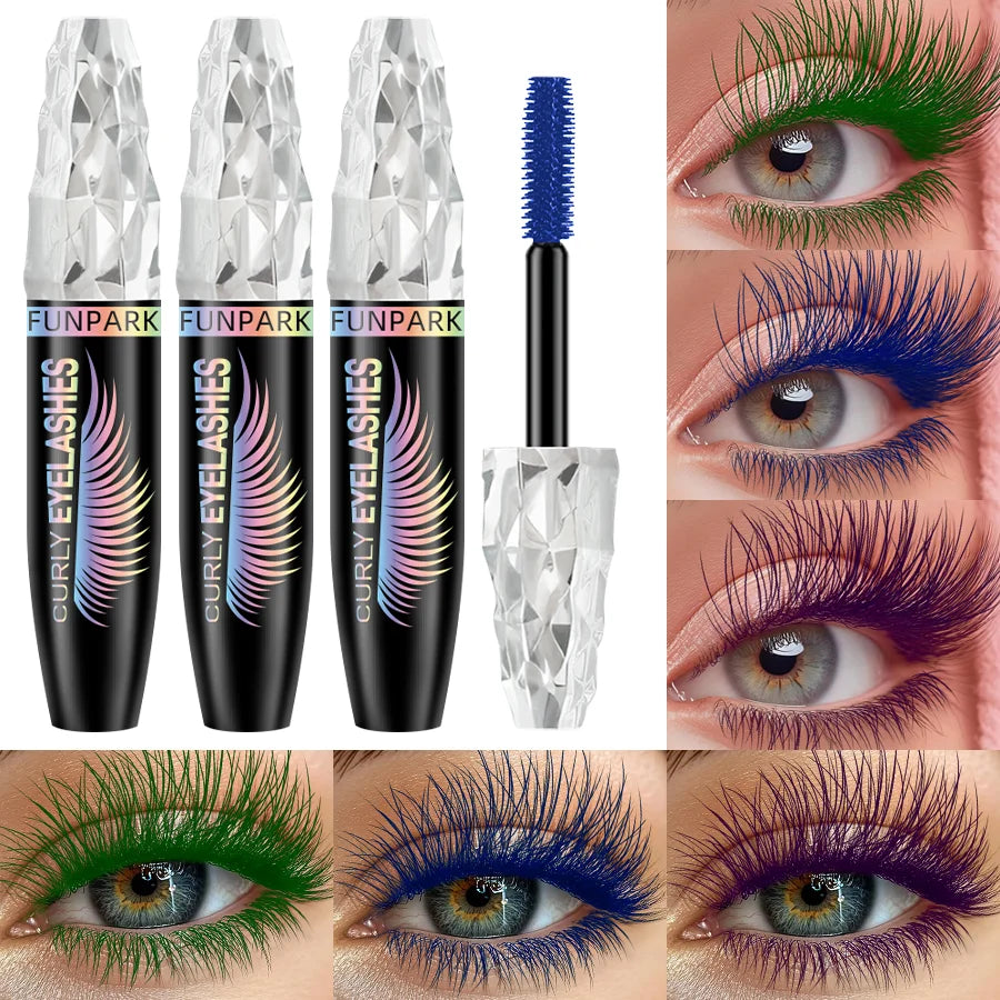 3pcs 5D Silk Fiber Waterproof Mascara Set - Black, Green, Blue, Purple