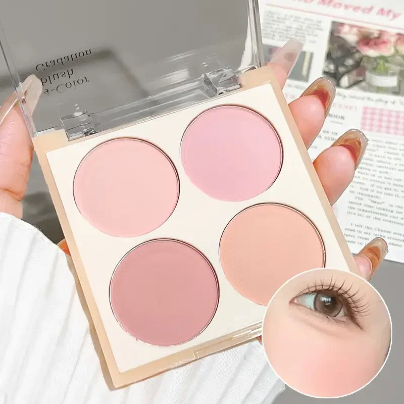 4-Color Matte Blush Palette - Waterproof Long-Lasting Pink Purple Tones