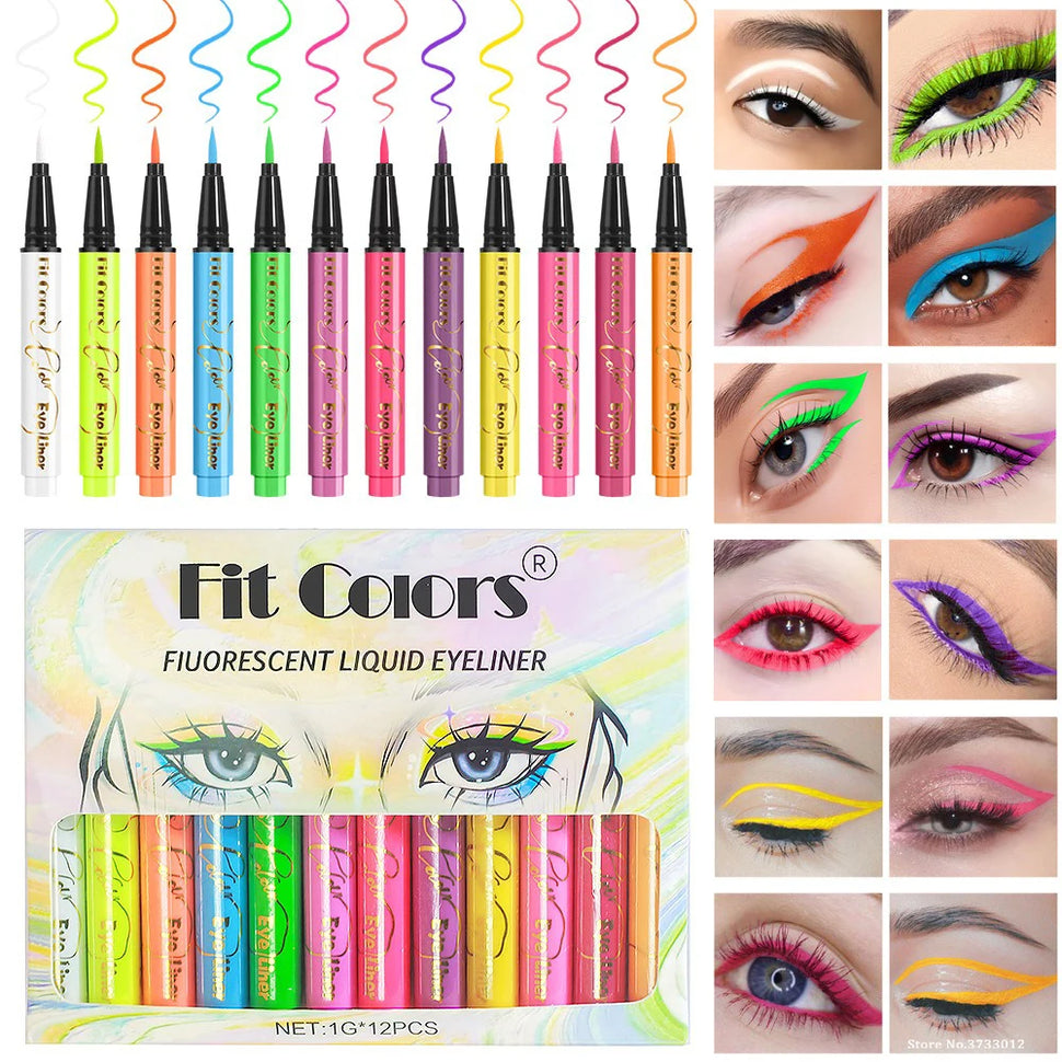 12-Color Neon UV Fluorescent Liquid Eyeliner Set
