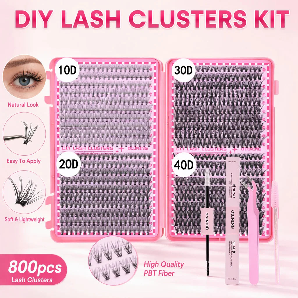 800PCS DIY Lash Cluster Extension Kit with Bond, Seal, and Tweezers