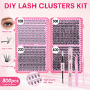 800PCS DIY Lash Cluster Extension Kit with Bond, Seal, and Tweezers
